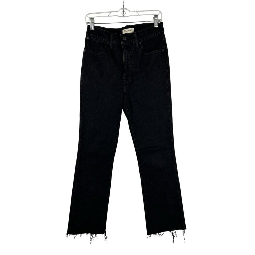 Madewell Womens Sz 28 Black Wash Cali Demi-Boot Jeans Raw Hem Stretch Denim Zip - Picture 10 of 16